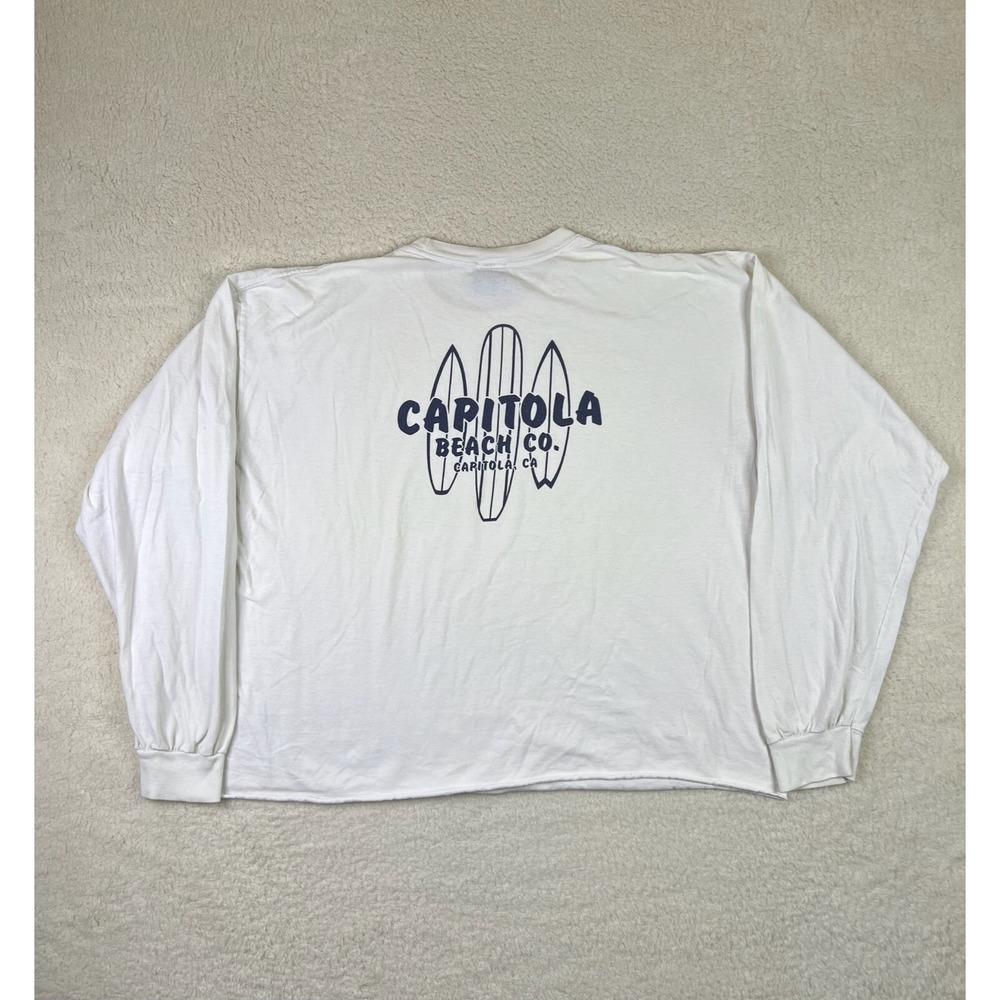 Vintage Yesterdays Capitola Beach Co Shirt Men's 2XL White Cropped Long Sleeve